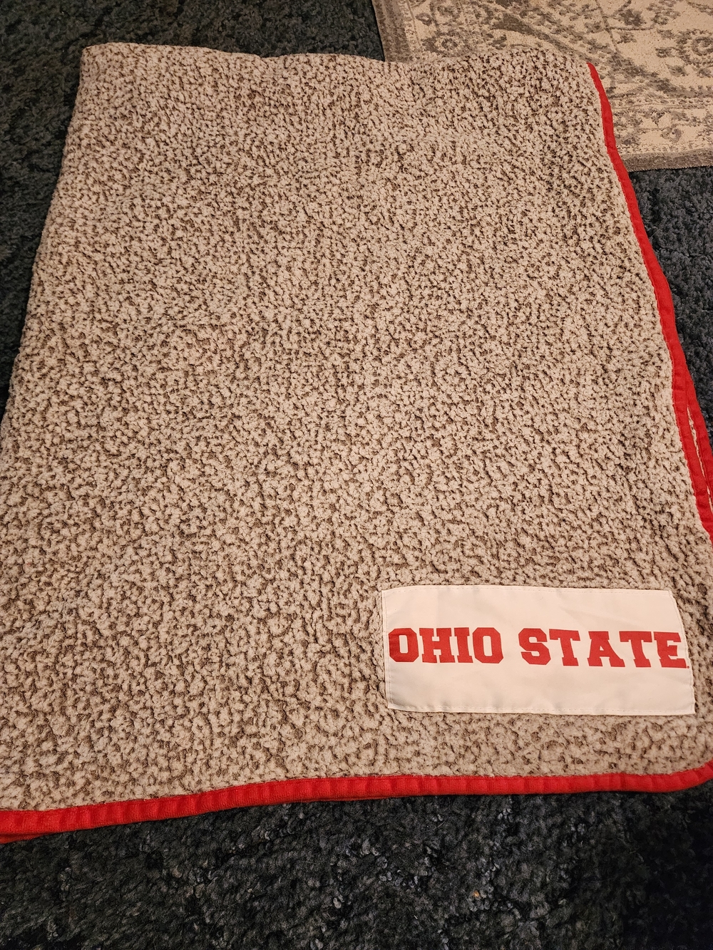 Ohio State Sherpa Throw Blanket in Gray with Red Trim